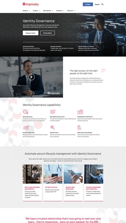 Screenshot of Imprivata website