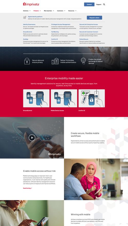 Screenshot of Imprivata website