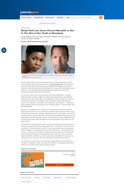 Screenshot of Theatermania website